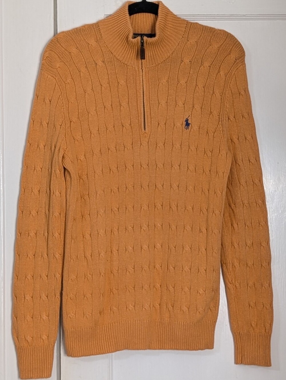 Polo Ralph Lauren Men's S Vtg Cable Knit 1/4 Zip Sweater Peach 100% Tussah Silk
